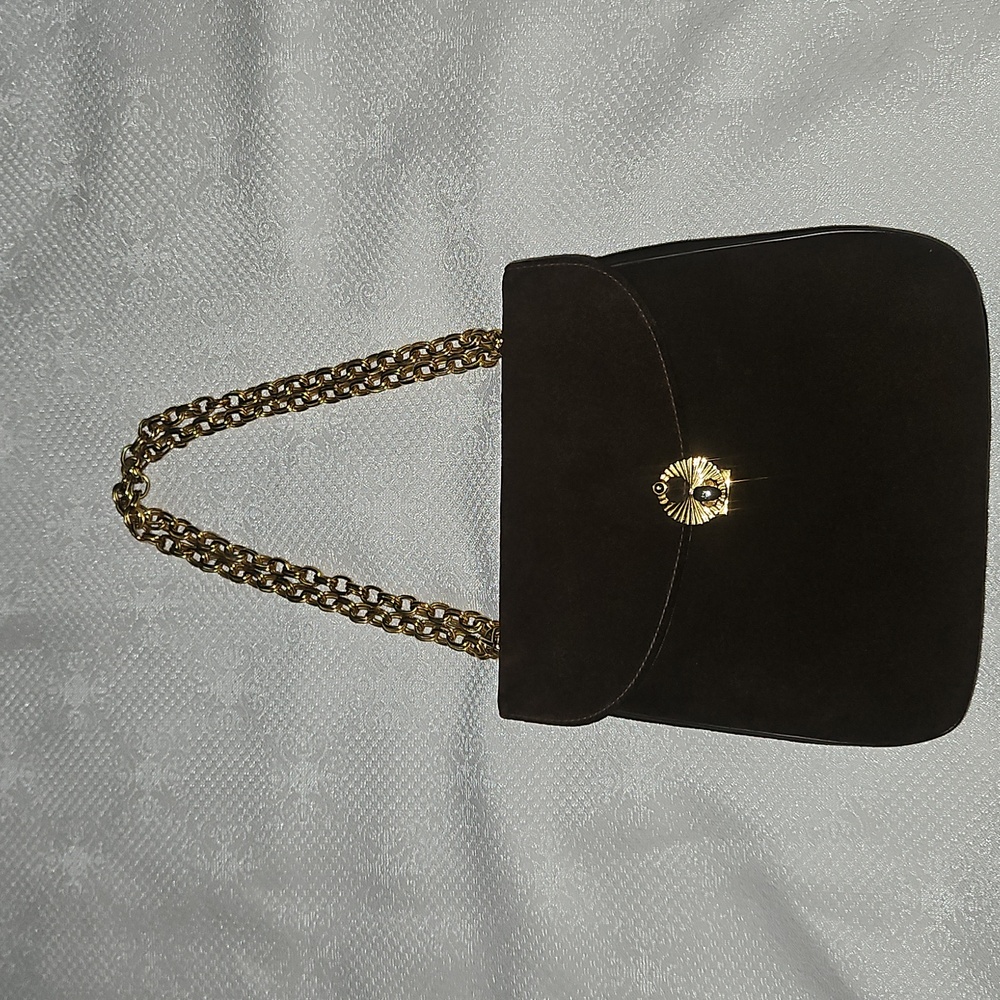 Vintage Brown Suede Bag with Gold Chain - Picture 7 of 12
